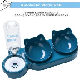 Alimentador triplo para animais de estimação, tigelas duplas 2 em 1 com garrafa automática, design inclinado e giratório para gatos e cães - Image 3