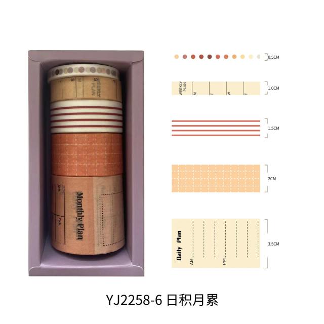 Conjunto de 5 Rolos de Fitas de Washi Adesivas com Hora e Data para Projetos DIY no Escritório