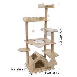 Grande espaço cápsula torre para gatos, escalada animais suprimentos, arranhando casa, madeira gato condomínio, árvore moderna de luxo, 147cm, 54,51" - Image 3