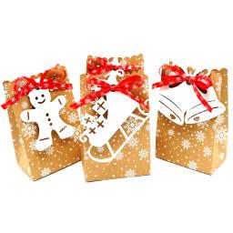 Saco De Presente De Papel Kraft com Fita Tag, Feliz Natal, Floco De Neve, Decoração De Festa, Comida, Biscoito, Caixas De Embalagem, 12Pcs - Image 1