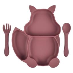 Silicone Babadores Dividido Prato do bebê, Sucker Bowl, Colher, Fork Set, Alimentação de Treinamento, Utensílio Alimentar, Pratos, Kit Louça, 3 Pcs - Image 1