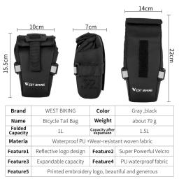 Oeste Biking-Mini bicicleta Saddle Bag, portátil, impermeável, reflexivo, MTB, Estrada, Armazenamento, Luz Troneira, Acessórios de ciclismo - Image 6