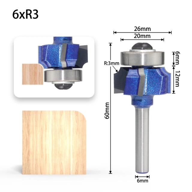 Bit de Carpintaria Round Router para Afiação de Corte em Madeira - Clássico Z4 Corner, 6mm, 1/4 Shank, 8 Shank, R1 R2 R3