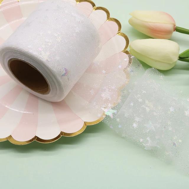 Fita Tule Estampada Colorida de 25 Jardas para DIY e Decoração de Festas, Casamentos e Acessórios de Cabelo