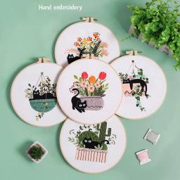 Cross Stitch Embroidery Starter Kit, Kit DIY com aros, Perfeito para amantes de gatos, Design bonito do gato - Image 2