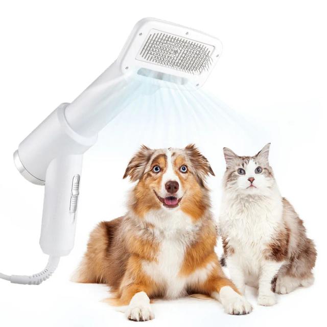 Secador de Cabelos para Pets com Baixo Ruído, Temperatura Ajustável e Escova 2 em 1 para Gatos e Cães