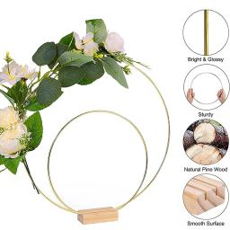 Guirlanda De Ouro Anel De Metal Com Suporte De Madeira, DIY Festa De Casamento, Aro De Flores, Decoração De Mesa Ornamentos, Macramé Floral Rack, 1x Artesanato - Image 1