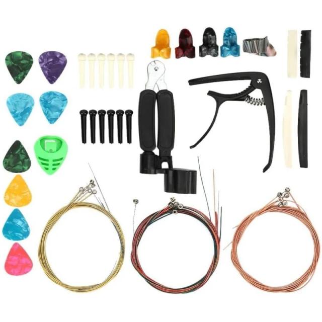 Kit Completo de Acessórios para Guitarra com Ferramentas, Capo, Corda Winder, Ponte Pins e Extrator - 36 Peças essenciais