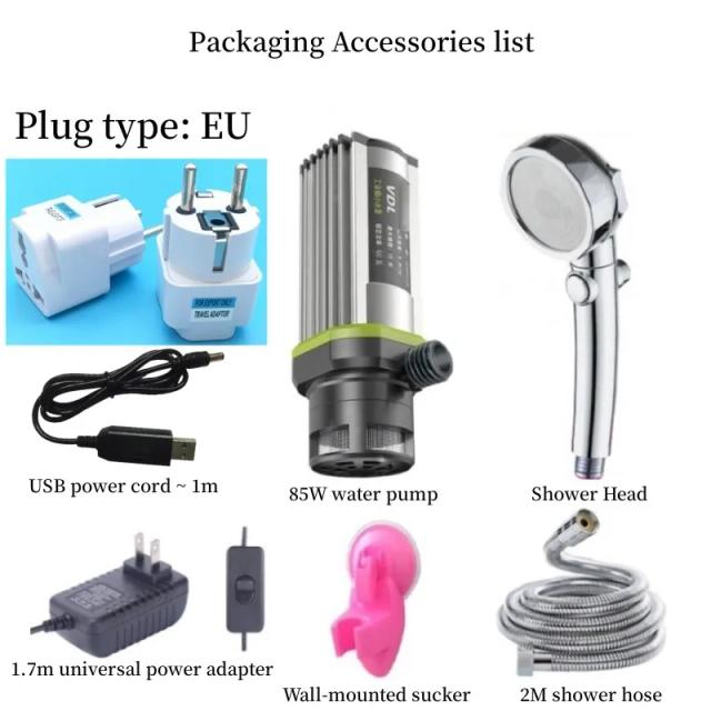 Chuveiro Portátil para Viagens: Equipamento de Banho Ideal para Acampamentos com Ajuste de 3 Geares e Conexão USB