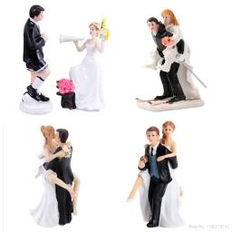 Estatueta de resina para decoração do bolo de casamento, enfeites engraçados, noiva e noivo, estatuetas stand, casamento suprimentos, romântico - Image 1