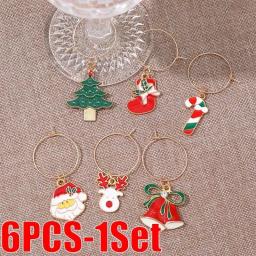 Copos de vinho de Natal charme para festa, copo de ano novo, anel decoração, encantos casa, 6pcs por conjunto, 2024 - Image 2