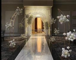 S-Shape Branco Casamento Arco, Contas De Cristal, Cortina De Suspensão LED Light, Casamento Arco Frame, Metal com Flores - Image 5