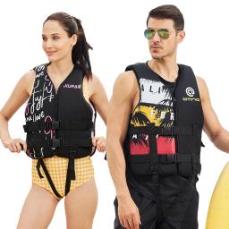 Casaco salva-vidas de neoprene para adultos, esportes aquáticos, natação flutuante, pesca, surf, segurança, impressão de moda - Image 3