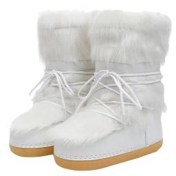 2024 botas de neve de inverno botas de esqui femininas fofo peludo rendas até plataforma de panturrilha média plana com botas de esqui brancas - Image 5