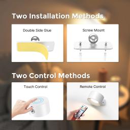 Luzes de parede RGB com controle remoto, 19 cores, rotação de 360 °, 2000 mAh bateria, brilho regulável, controle de toque - Image 6