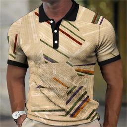 Camisa Polo Masculina Colorida, Lapela, Polos de Botão, Camisa de Golfe, Estampas Gráficas, Turndown Geométrico, Alta Qualidade, Roupas Masculinas - Image 6