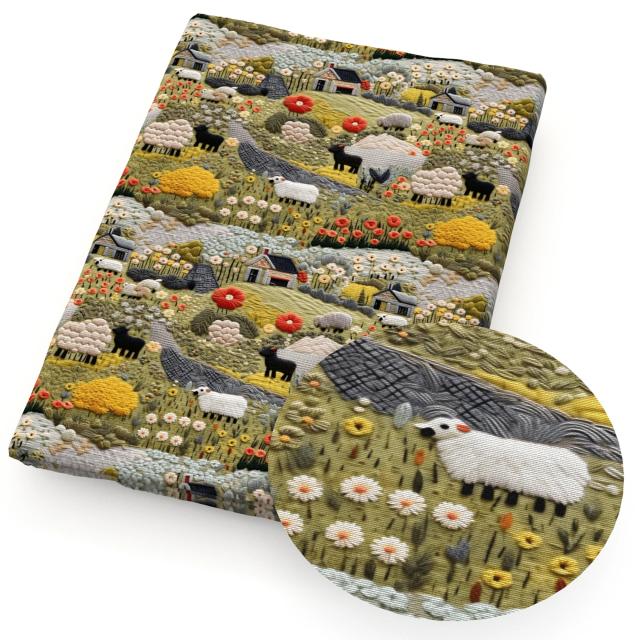Bordado 3D de Laço, Urso, Borboleta e Gato em Tecido de Algodão para Artesanato DIY - 50x145cm