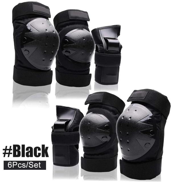 Conjunto de Equipamentos de Proteção 3 em 1 para Skate e Multi-Esportes - 6 Peças para Crianças, Jovens e Adultos: Joelheiras, Cotoveleiras e Protetores de Pulso