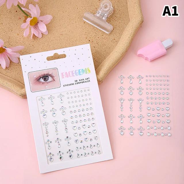 Cristal Tatuagem Temporária com Glitter e Strass para Maquiagem de Rosto e Olhos