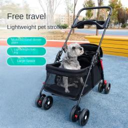 Carrinho de estimação dobrável leve, carrinho para cães pequenos e gatos, viagem ao ar livre, prato de refeição respirável - Image 1