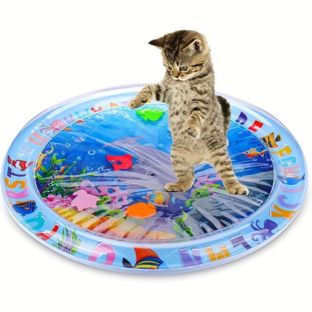 Esteira Aquática Interativa para Gatos com Peixe Flutuante - Brinquedo Estimulante e Almofada Ant退édio para Ambientes Internos