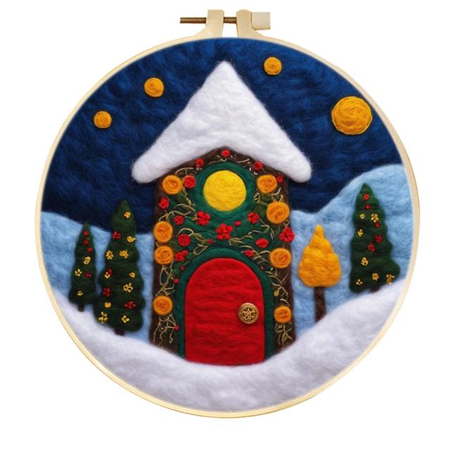 Kit de Pintura em Lã para Inverno: Artesanato DIY com Agulha, Bordado e Cenário de Natal