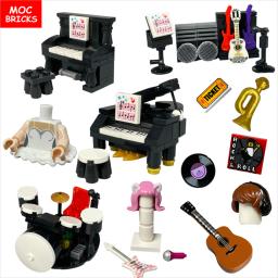 MOC-Blocos de Construção de Instrumentos Musicais para Crianças, Tijolos de Chifre Suona, Música, Cantor, Saxofone, Bass Figure, Brinquedos Educativos para Meninas - Image 1