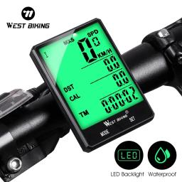 WEST BIKING-Velocímetro Ciclismo Digital, tela grande, retroiluminação LCD impermeável, sem fio e bicicleta com fio odômetro, computador de bicicleta - Image 1