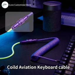 Cabo de teclado enrolado usb c para teclado de jogos mecânico fio de manga dupla com conector de aviador de metal destacável de carregamento - Image 1