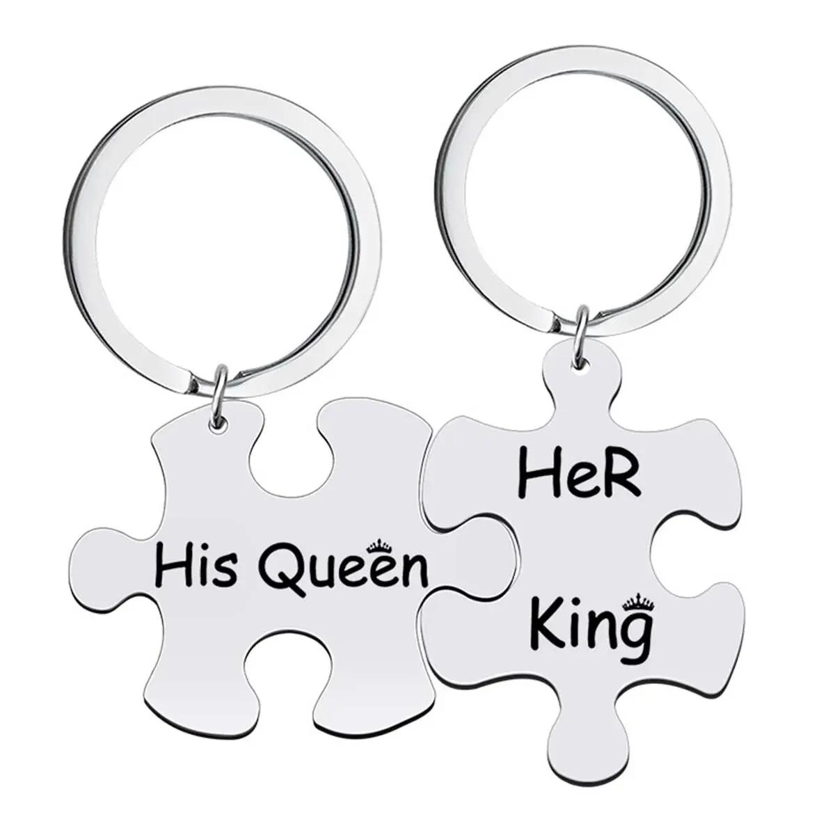 Colares de aço inoxidável para homens e mulheres, ornamentos para puzzles, presentes do dia dos namorados, colares com letras para pescoço 2 peças - Image 1