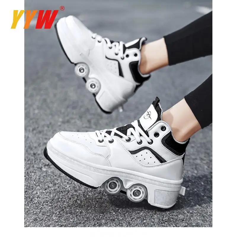 Sapatos de skate de deformação portátil unissex, Parkour Roller Shoes, Tênis com quatro rodas, Tênis para crianças - Image 1