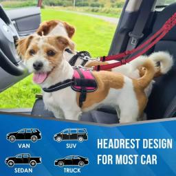 Cinto de segurança Double Dog Restraint, No Tangle Dog Leash, Dever ajustável, Elastic Puppy Lead, Arnês em viagens de veículos para 2 cães - Image 4
