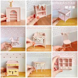 Móveis de madeira para crianças, decoração de bonecas, mini armário, mesa de café rosa, presentes para menina - Image 1