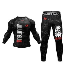 Camiseta e calça masculina de MMA Boxe Rash Guard, calções de ginástica, luta brasileira, MMA Boxe, Jiu Jitsu, novas roupas esportivas, 4 pçs/set - Image 4