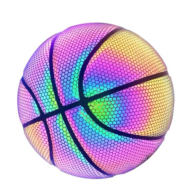 Bola de Basquete Holográfica Colorida em Couro Resistente para Jogo Noturno nas Ruas