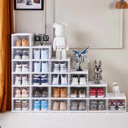 6 camadas dobrável sapato rack organizador transparente tackie caixa dobrável casa tênis de armazenamento empilhável sapatos armário para armário - Image 2