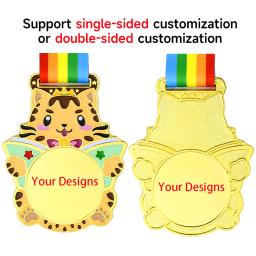 Gato dos desenhos animados medalha garoto medalhas de ouro vencedor medalhas de prêmio com fita crianças festa esporte jogo prêmios medalha de design gratuito impressão - Image 4
