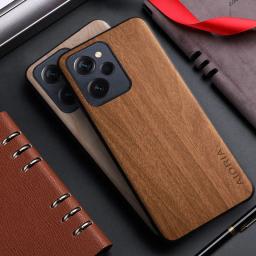 Capa de couro com bambu e madeira padrão para xiaomi poco x5, x6 pro, redmi k70 pro, k70e - Image 1
