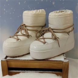 Botas de plataforma feminina 2025 botas de esqui de inverno mulher antiderrapante couro do plutônio à prova dwaterproof água botas de neve preto esponja algodão forrado tornozelo botas - Image 4