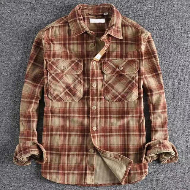 Camisa Xadrez Masculina Vintage Manga Longa Veludo Confortável Clássica
