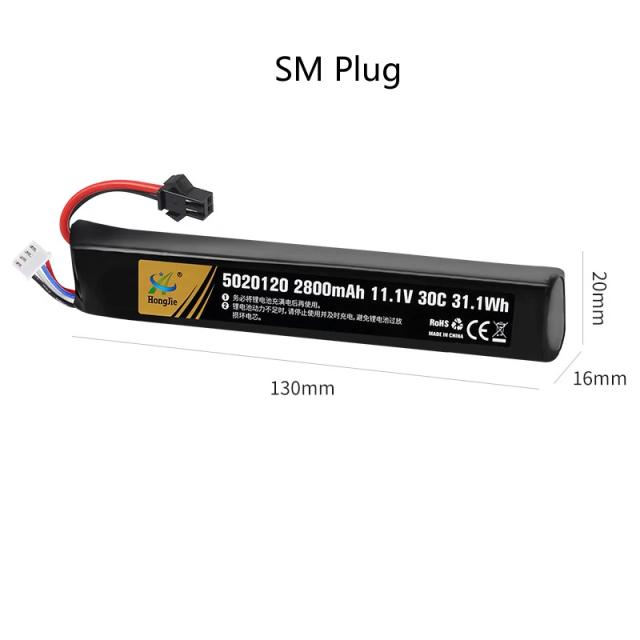 Bateria recarregável LiPO 11.1V 2800mAh 30C para pistolas de água e carros de controle remoto Soft Air Gun