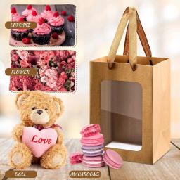 Sacos De Presente De Papel Kraft com Janela Transparente, Caixas De Flores Em Massa, Sacos De Envoltório, Buquê, Presentes De Compras De Noiva, 12Pcs - Image 3