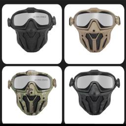 Conjunto de meia máscara tática e óculos destacáveis, caça ao ar livre, airsoft, paintball, rosto inteiro, máscaras de proteção com micro ventilador - Image 6