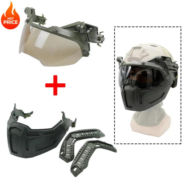 RÁPIDO Capacete Tático Meia Máscara Facial Com Novos Óculos Flip CS Jogo Paintball Máscara Capacete Acessórios Engrenagem Caça Airsoft