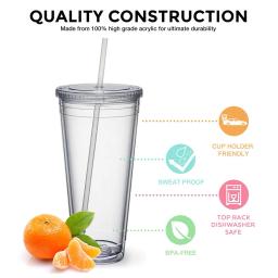 Garrafa de água transparente reutilizável de camada dupla, copo transparente com palha, adequado para café, leite, bricolage, smoothie, bebida, 350ml, 450ml, 650ml - Image 3