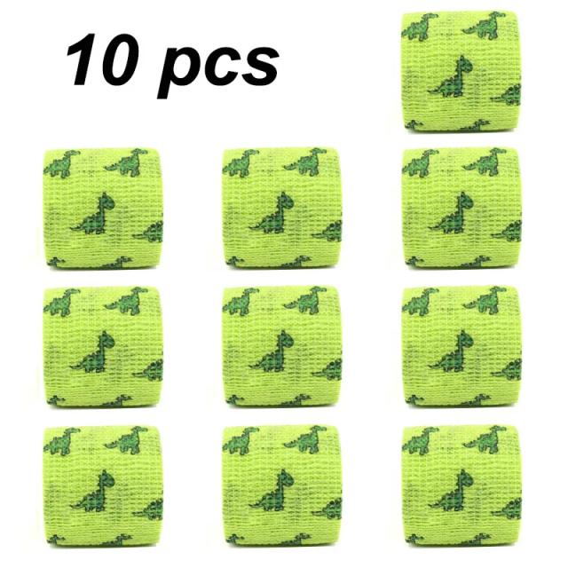 Bandagem elástica auto-adesiva com dinossauro verde, fita adesiva para tatuagens DIY e primeiros socorros, disponível em kits de 5cm de largura e 1, 6 ou 10 unidades.