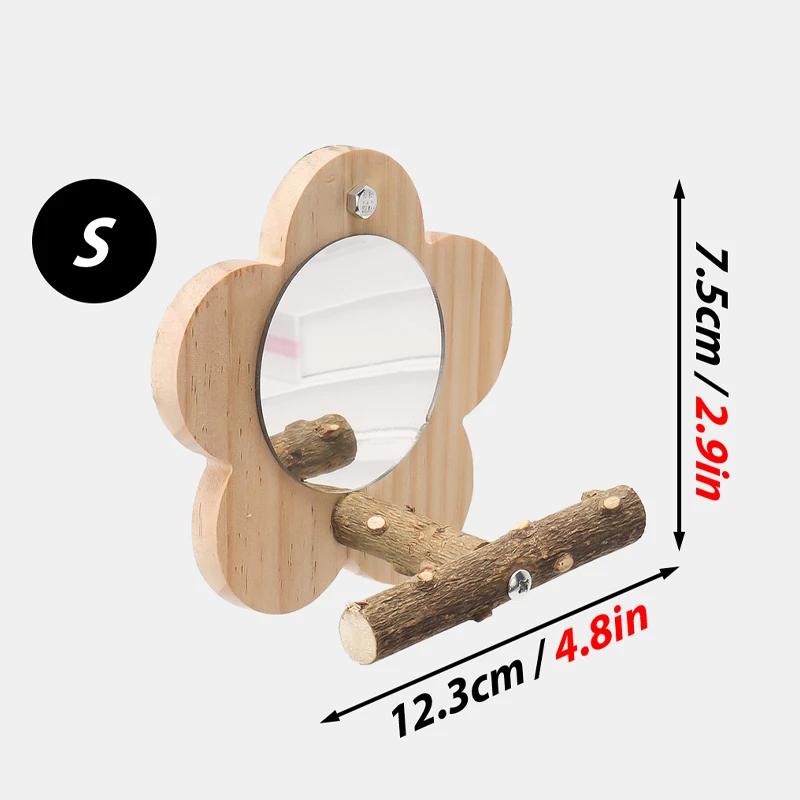 Natural Wood Bird Perch Stand Com Espelho, Suporte De Madeira, Plataforma De Papagaios, Acessórios De Gaiola, Branch Perch Rod - Image 1