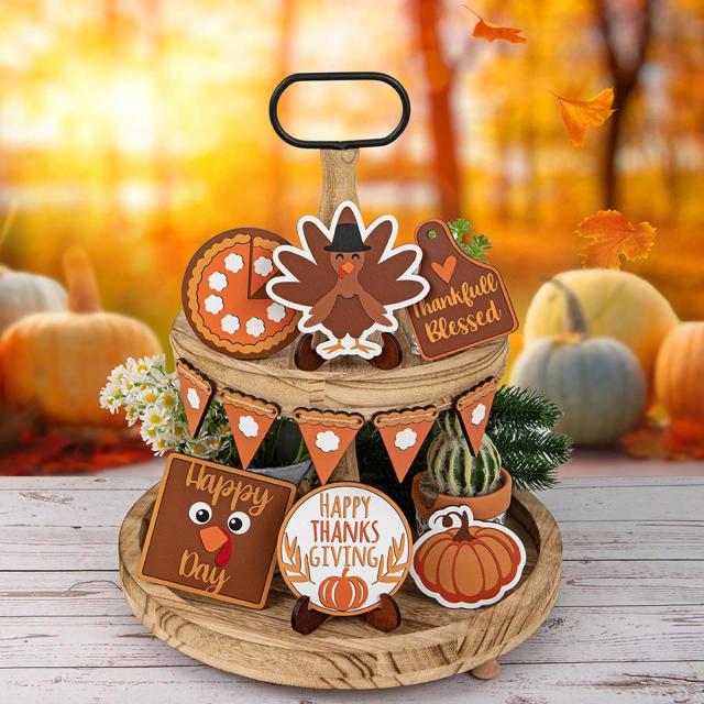 Conjunto de Decoração em Camadas para Outono - Ornamentos de Ação de Graças para Mesa