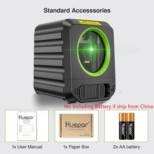 Nível Laser Huepar 2 Linhas Verde Auto-Nivelamento 100ft: Ferramenta Ideal para Alinhamento Vertical e Horizontal em Projetos DIY