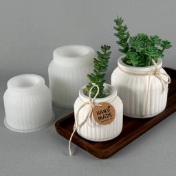 Round Stripe Silicone Flowerpot, DIY Cimento Concreto Gesso, Caixa De Armazenamento, Jarra De Vela, Molde De Fundição, UV Epóxi Resina Artesanato Moldes - Image 1